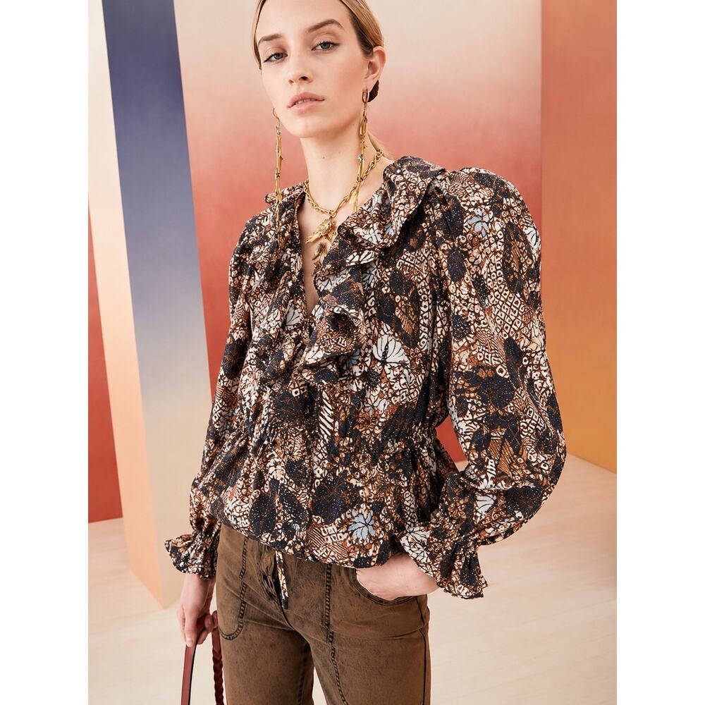 NWT Ulla Johnson Kalila Bronze Ruffle Peplum Cotton Blouse Size 6 - Picture 4 of 10